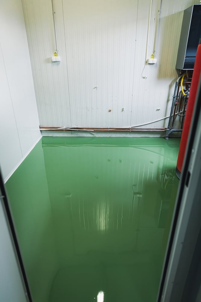 Epoxy,And,Waxed,Green,Floor,Newly,Applied,In,The,Industrial